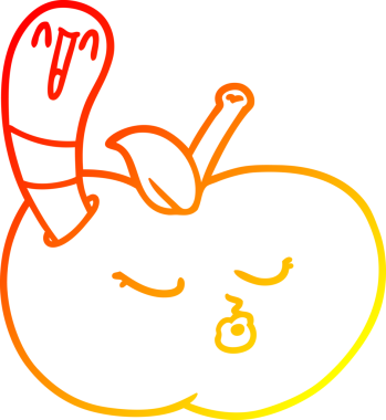 Bir insan tarafından çizilmiş elmalı bir karikatür solucanının sıcak çizgi çizimi