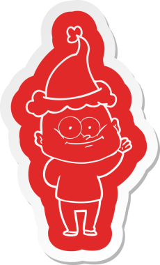 Bir insan tarafından çizilmiş Noel Baba şapkası giymiş kel bir adamın garip bir çizgi film çıkartması.