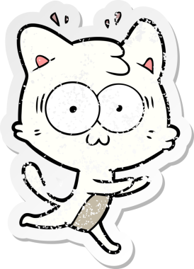 Çizgi filmin sıkıntılı çıkartması. Bir insan tarafından çizilmiş, şaşırmış bir kedi.