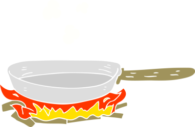 Bir insan tarafından ateşte kızartılan tavanın düz renk çizimi