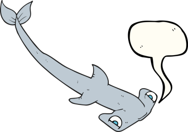 Bir insan tarafından çizilmiş serbest konuşma balonu karikatürü çekiç başlı köpekbalığı.