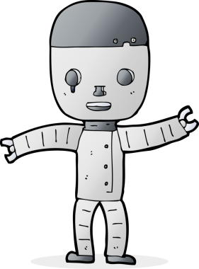 Bir insan tarafından çizilmiş çizgi film robotu