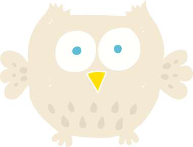 Bir insan tarafından çizilen mutlu baykuşun düz renk çizimi