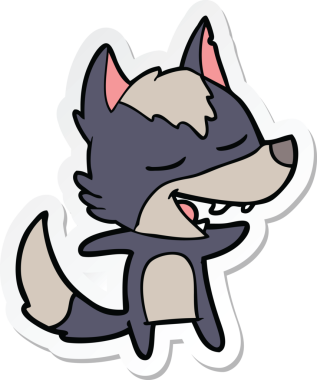 Bir insan tarafından çizilmiş bir kurt çizgi filminin çıkartması.