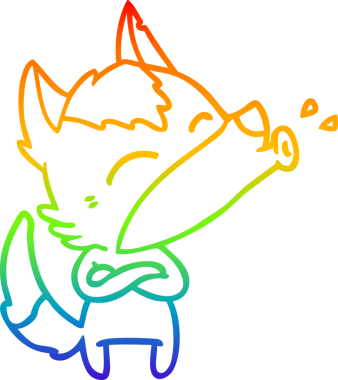 Uluyan bir kurt çizgi filminin gökkuşağı gradyanı insan tarafından çizilmiş.