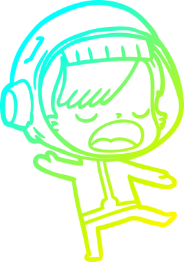 Bir insan tarafından çizilmiş soğuk gradyan çizgi film karakteri konuşan astronot kadın.