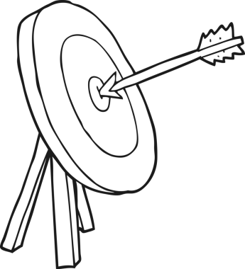 Bir insan tarafından çizilmiş siyah beyaz çizgi film okçuluğu hedefi.