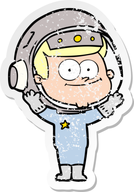 Bir insan tarafından çizilmiş mutlu bir astronot karikatürü.