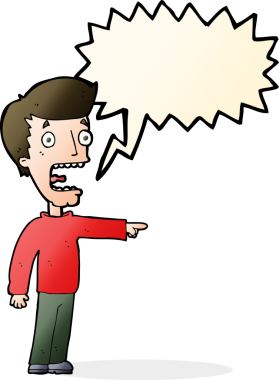 Bir insan tarafından çizilmiş, konuşma balonuyla dehşete düşmüş bir adam.