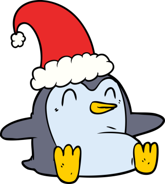 Bir insan tarafından çizilmiş noel şapkası giyen penguen çizgi filmi.