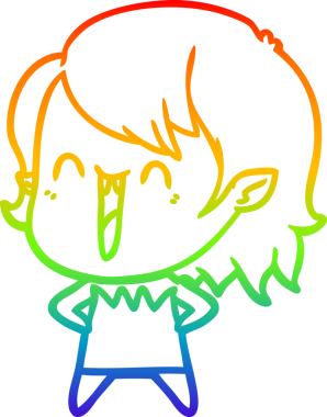 Gökkuşağı gradyanı çizimi. Bir insan tarafından çizilmiş mutlu vampir kız çizgi filmi.