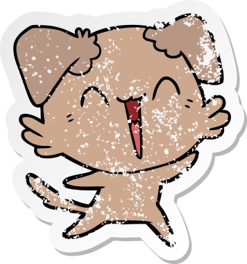 Bir insan tarafından çizilmiş mutlu küçük bir köpek çizgi filminin sıkıntılı çıkartması.