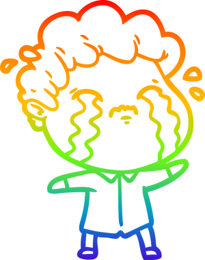 Gökkuşağı gradyan çizimi bir insan tarafından çizilmiş ağlayan bir karikatür adamı çiziyor.