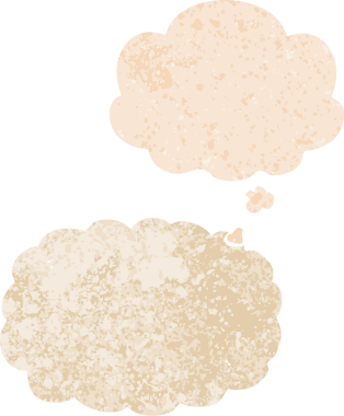 Düşünce baloncuklu karikatür bulutu grunge sıkıntılı retro desen bir insan tarafından çizilmiş