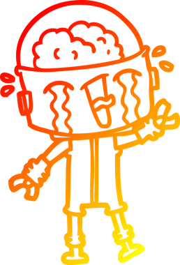 Bir insan tarafından çizilmiş, ağlayan bir robot çizgi çizimi.