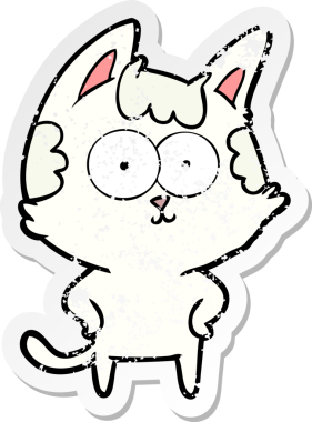 Bir insan tarafından çizilmiş mutlu çizgi film kedisinin sıkıntılı çıkartması.