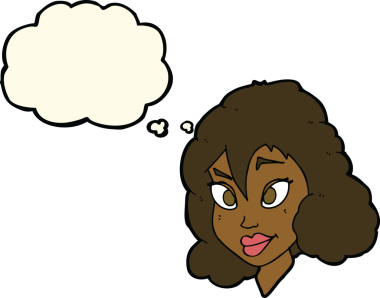 Bir insan tarafından çizilmiş düşünce baloncuğu olan güzel bir kadın.