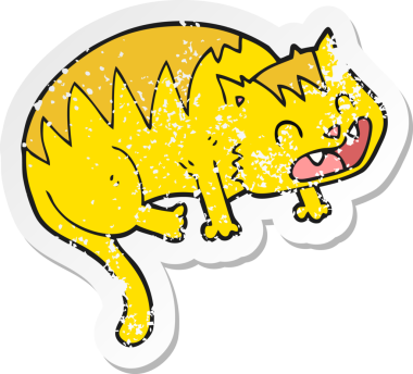 Bir insan tarafından çizilmiş bir karikatür kedinin gerilmiş çıkartması.