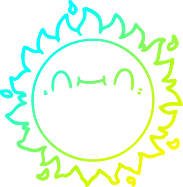 Bir insan tarafından çizilen mutlu çizgi film güneşinin soğuk gradyan çizgisi.