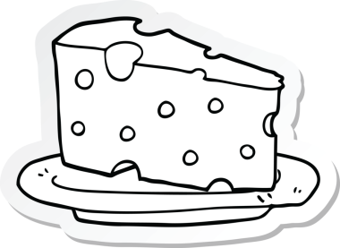 Bir insan tarafından çizilmiş tabakta çizgi film peyniri etiketi.