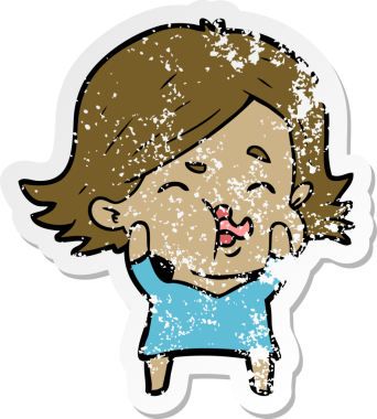 Bir insan tarafından çizilmiş karikatür kızının sıkıntılı çıkartması.