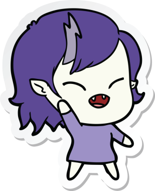 Bir insan tarafından çizilmiş, gülen vampir kızın çıkartması.