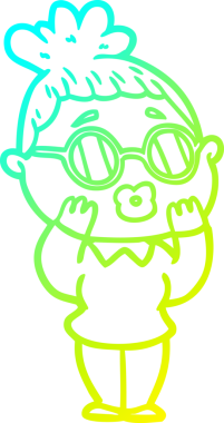 Bir insan tarafından çizilmiş gözlüklü bir karikatür kadın çizimi.