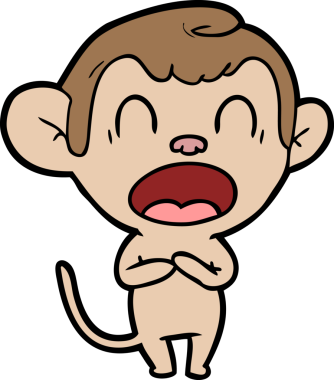 Bir insan tarafından çizilmiş esneyen çizgi maymun.