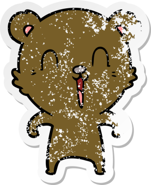 Bir insan tarafından çizilmiş mutlu çizgi film ayısının sıkıntılı çıkartması.