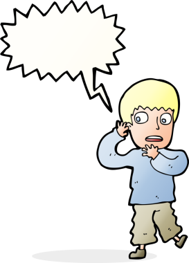 Bir insan tarafından çizilmiş konuşma baloncuğu olan korkmuş bir çocuk.