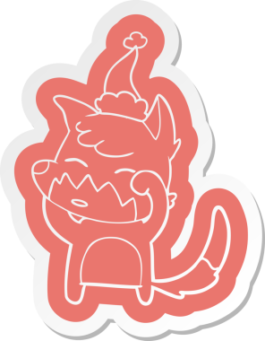 Bir insan tarafından çizilmiş Noel Baba şapkası giyen tilki çıkartması.