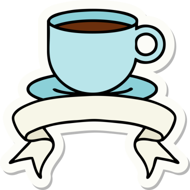 Bir insan tarafından çizilmiş bir fincan kahvenin pankartına sahip dövme stili.