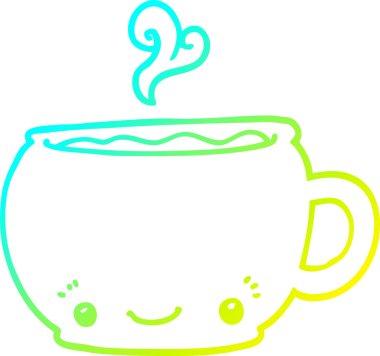 Bir insan tarafından çizilmiş bir fincan sıcak kahvenin soğuk gradyan çizimi