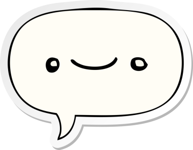 Bir insan tarafından çizilmiş konuşma kabarcığı çıkartmalı mutlu çizgi film yüzü