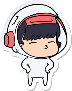 Bir insan tarafından çizilmiş meraklı bir astronotun çıkartması.