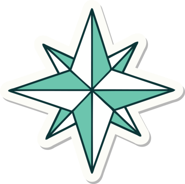 Bir insan tarafından çizilmiş geleneksel bir yıldız stiliyle dövme çıkartması.