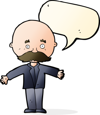 bir insan tarafından çizilmiş konuşma baloncuğuyla açık kollu kel bir adam.