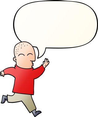 Bir insan tarafından çizilmiş düzgün eğimli konuşma baloncuğuyla koşan çizgi film adamı