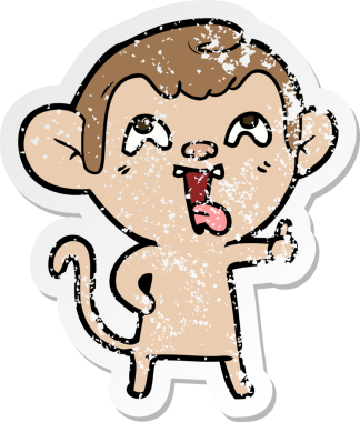 Bir insan tarafından çizilmiş çılgın bir çizgi maymunun sıkıntılı çıkartması.