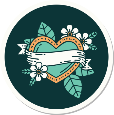 Bir insan tarafından çizilmiş geleneksel bir kalp ve bayrak stili dövme çıkartması.