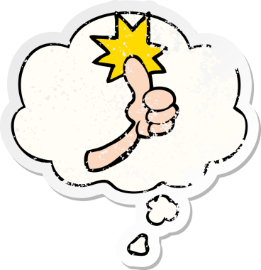 İnsan tarafından çizilmiş yıpranmış bir çıkartma gibi düşünce baloncuklu çizgi film işareti