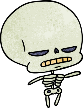 Bir insan tarafından çizilmiş ürkütücü kawaii iskeletinin serbest çizilmiş karikatürü.