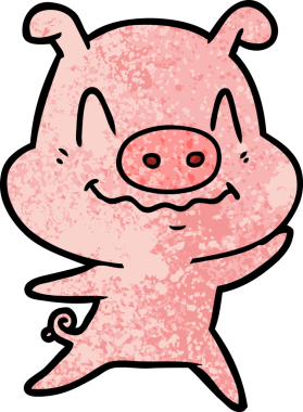 Bir insan tarafından çizilmiş sinirli çizgi film domuzu.