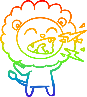 Gökkuşağı gradyan çizgi çizimi Bir insan tarafından çizilmiş kükreyen bir aslan