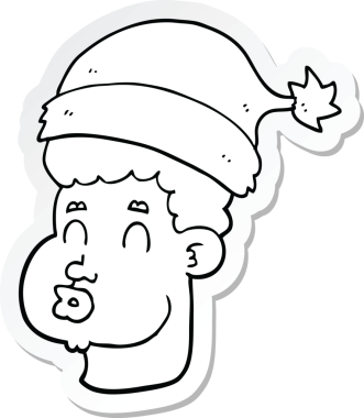 Bir insan tarafından çizilmiş Noel şapkası giyen bir karikatür adamın çıkartması.