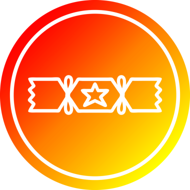 Bir insan tarafından çizilmiş sıcak gradyan çizgili Noel krakeri dairesel simgesi