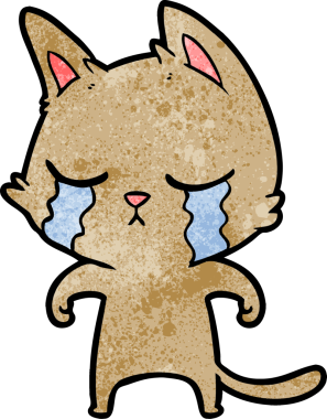 Bir insan tarafından çizilmiş ağlayan çizgi film kedisi.