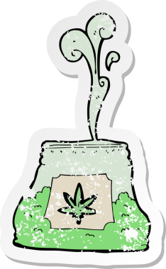 Bir insan tarafından çizilmiş bir ot torbasının gerilemiş retro yapıştırması.