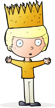 Bir insan tarafından çizilmiş taç giyen bir çizgi film karakteri.