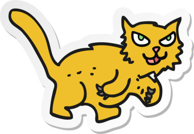 Bir insan tarafından çizilmiş çizgi film kedisinin çıkartması.